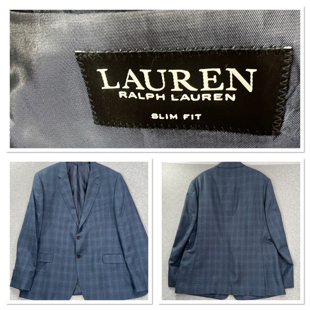 Lauren Ralph Lauren plaid jacket Silk/Wool Blend Blazer 46R Blue SLIM fit Unused
